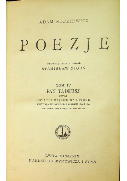 Poezje Tom IV Pan Tadeusz 1929 r.