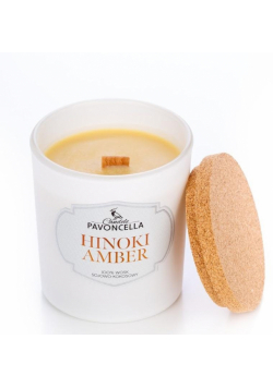 Świeczka sojowa Hinoki Amber biała 135g