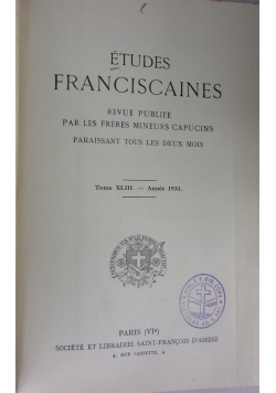 Etudes Franciscaines, Tom XLI, 1929r
