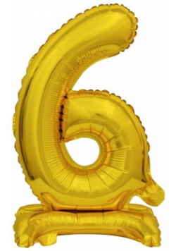 Balon foliowy mini cyfra 6 ze stopką złota 22x40cm