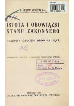 Istota i obowiązki stanu zakonnego, 1930 r.