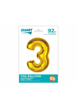 Balon foliowy Smart cyfra 3 złota 92cm