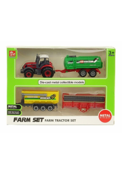 Traktor metalowy z 3 maszynami rolniczymi