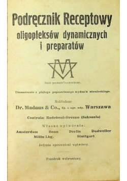 Podręcznik receptowy oligopleksów dynamicznych i preparatów 1929 r.