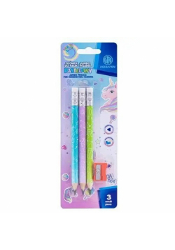 Ołówki grafitowe trójkątne HB Jumbo Astrakids Unicorn 3 szt. z  temperówką