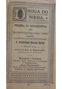 Droga do nieba, książka do nabożeństwa, 1925 r.