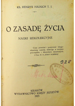 O zasadę życia 1923 r.
