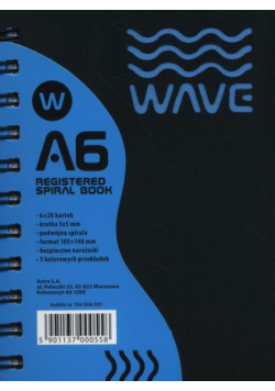 Kołozeszyt A6 Wave w kratkę 120 kartek niebieski