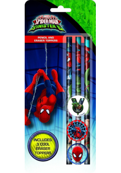 Spiderman 6 zestaw: 3 ołówki + 3 gumki