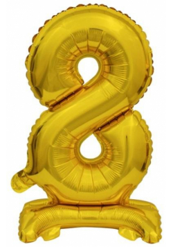 Balon foliowy mini cyfra 8 ze stopką złota 22x40cm
