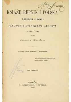 Książę Repnin i Polska Tom I 1898 r.