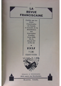 La Revue Franciscaine, 8 supplement, 1937 r.