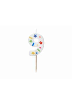 Świeczka urodzinowa 9 biała konfetti 5.5cm