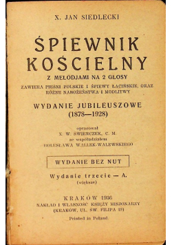 Śpiewnik kościelny Wydanie bez nut 1936 r.