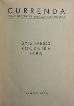 Currenda Spis Treści Rocznika 1958