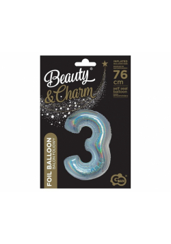 Balon foliowy B&C cyfra 3 holograficz srebrna 76cm