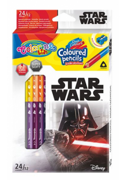 Kredki ołówkowe trójkątne Colorino Kids 24 kolorów 12 sztuk z temperówką Star Wars