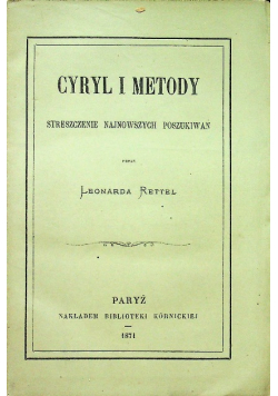 Cyryl i metody streszczenie najnowszych poszukiwań 1871 r.