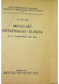 Młodość ostatniego elekta Reprint z 1935