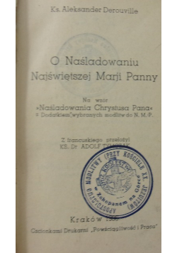 O Naśladowaniu Najświętszej Marji Panny 1936 r.