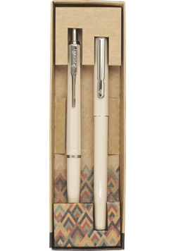 Komplet  długopis Zenith 7 i pióro Omega w etui Retro - kolor beżowy