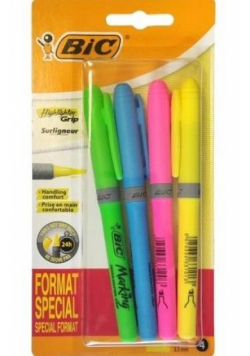 Zakreślacz BIC Highlighter Grip Special Format  4 kolory blister