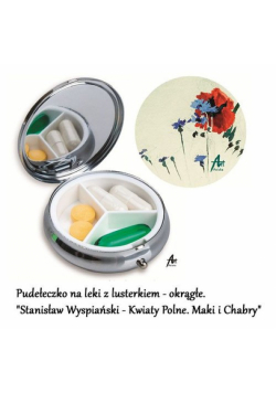 Pudełeczko na leki z lusterkiem Stanisław Wyspiański - Kwiaty Polne. Maki i Chabry, okrągłe metal