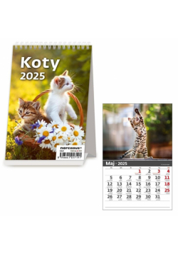 Kalendarz 2025 biurkowy pionowy miesięczny Koty