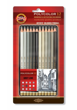 Kredki Polycolor odcienie szarości 12 kolorów w metalowej kasetce