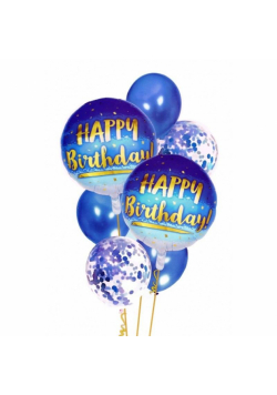 Balony Happy Birthday niebieski 7szt