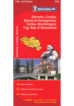 Słowenia Chorwacja Bośnia i Hercegowina Serbia Czarnogóra Macedonia mapa 1:1 000 000