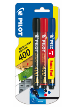 Marker Permamentny okrągła końcówka Sca-400 Set 2+1 Pilot (czarny/czerwony/niebieski)