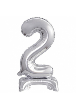 Balon foliowy mini cyfra 2 na stojaku srebrna