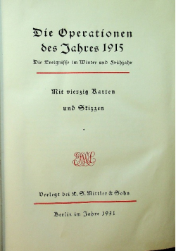 Die Operationen des Jahres 1915 r.