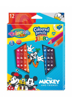 Kredki ołówkowe trójkątne jumbo Mickey Colorino Kids 13 kolorów 12 sztuk z temperówką