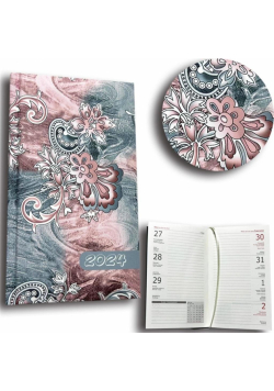 Kalendarz 2024 A6 tygodniowy paisley szare