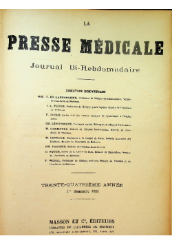La Presse Medicale Journal Bi-Hebdomadaire 1926 r.