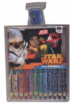 Kredki Bambino Star Wars w oprawie drewnianej 12 kolorów z nadrukiem + temperówka