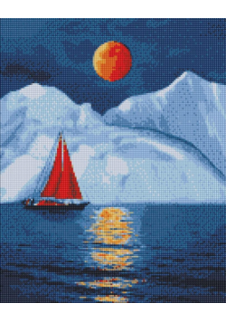 Diamentowa mozaika - Czerwony żaglowiec 40x50cm
