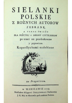 Sielanki polskie z różnych autorów Reprint 1778 r.