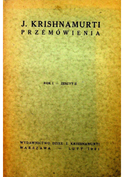 Krishnamurti Przemówienia Rok I Zeszyt II 1931 r.