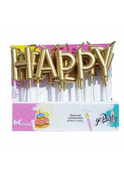 Świeczki urodzinowe "Happy Birthday" złote