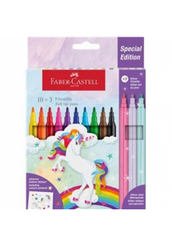 Flamastry Zamek edycja jednorożec Faber-Castell 10 kolorów + 3 kolory pastelowe + naklejki