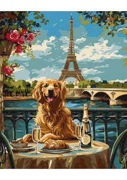 Malowanie po numerach - Retriever w Paryżu 40x50cm