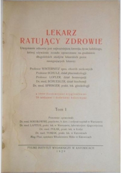 Lekarz ratujący zdrowie, Tom I, 1929 r.