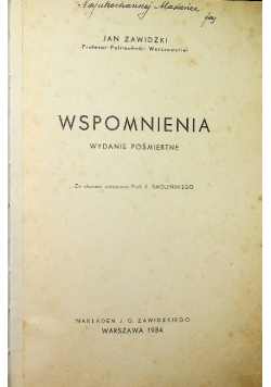 Zawidzki Wspomnienia wydanie pośmiertne 1934 r.