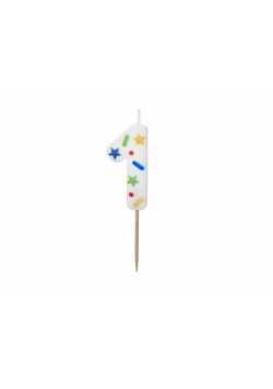 Świeczka urodzinowa 1 biała konfetti 5.5cm