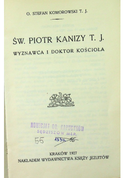 Św Piotr Kanizy wyznawca i doktor kościoła 1927 r.