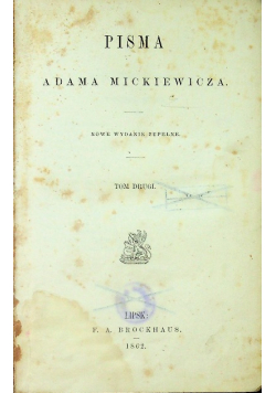 Pisma  Mickiewicza Tom 2 1862 r.