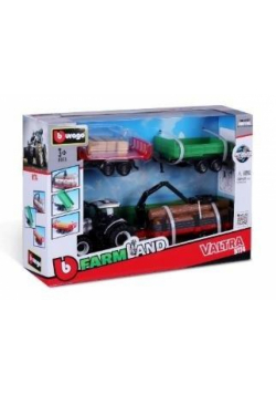 Bburago Model Tractor Gift Set Valtra N174 + 3 Trailers 10Cm